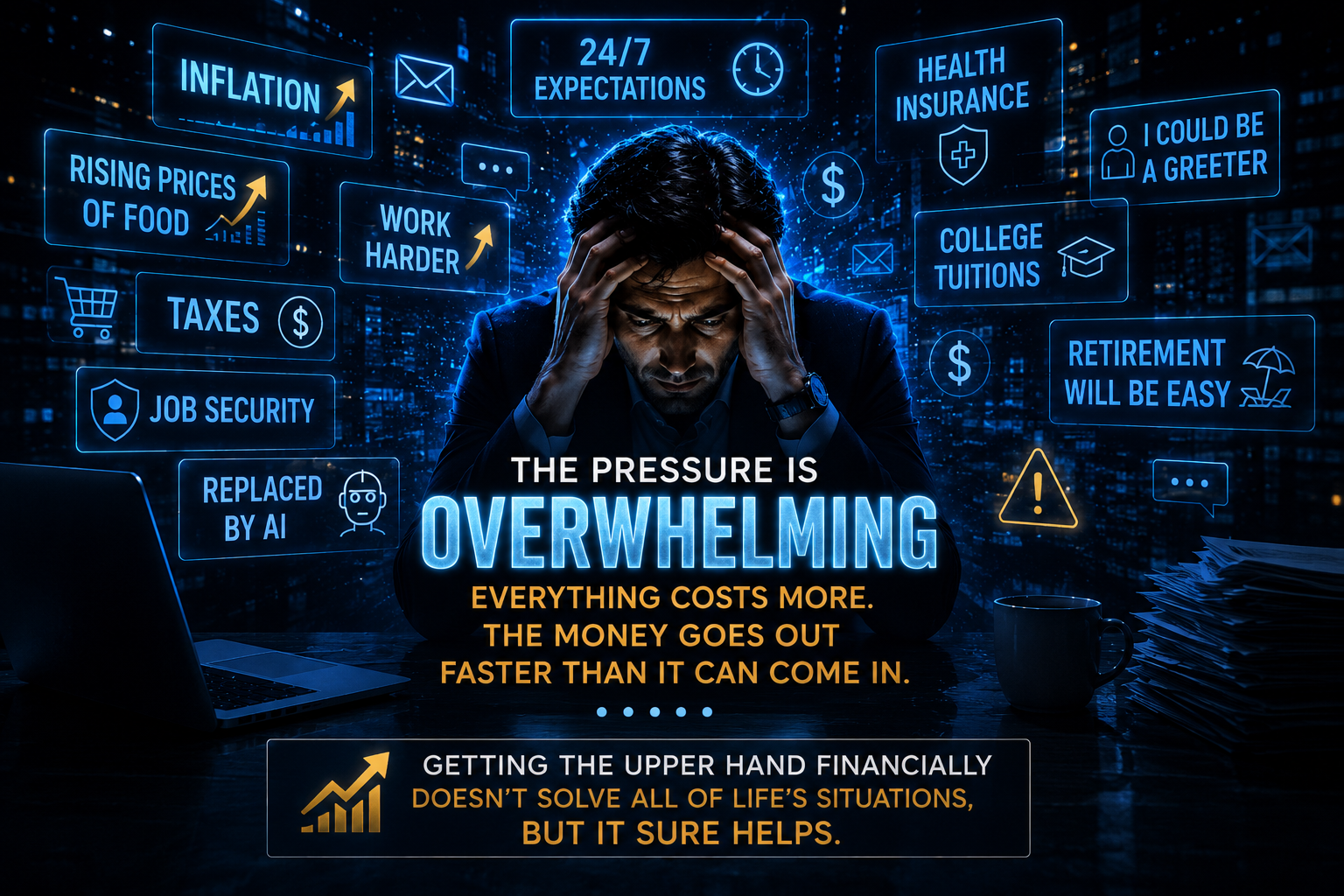 Professional overwhelmed by financial and life pressures