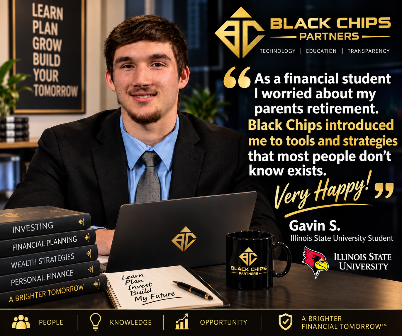 Gavin S., Illinois State University student — testimonial for Black Chips Partners